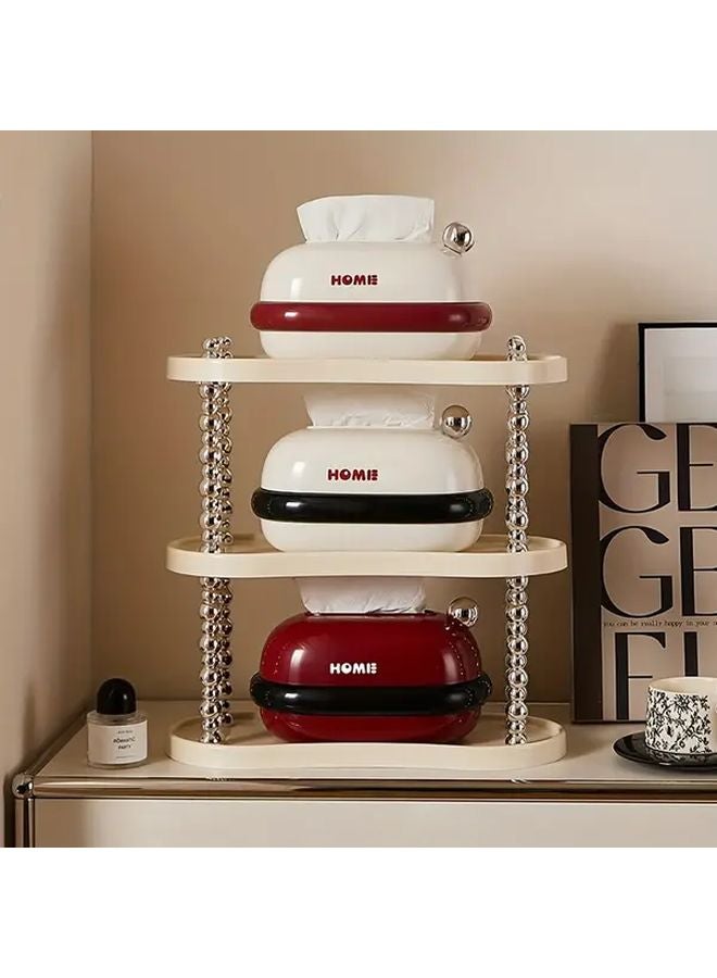 حامل علبة المناديل الكرتوني بدائرة بيضاء وحمراء بتصميم زنبركي مضغوط لتخزين الحمام وغرفة المعيشة - Image 4